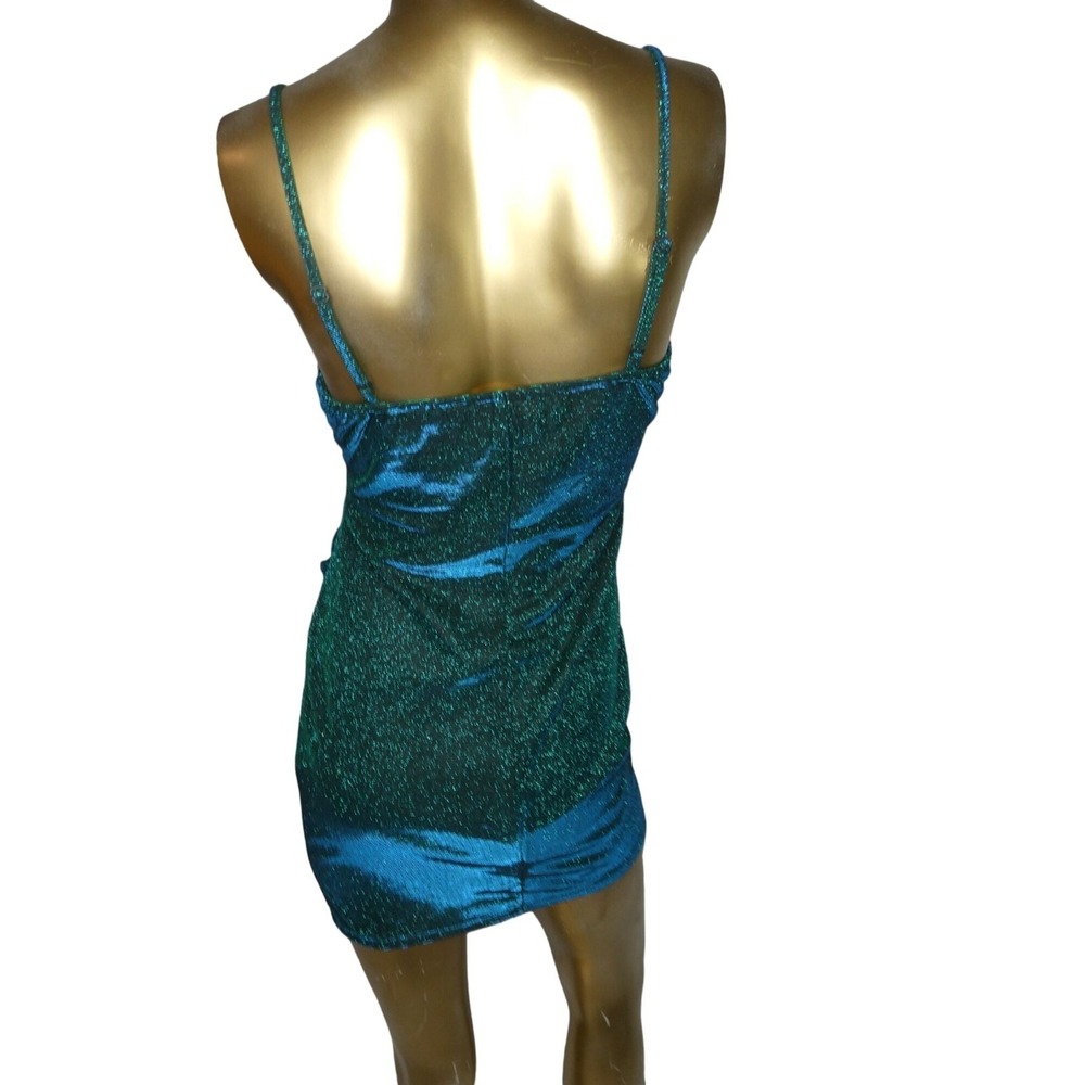 Inspired Hearts Women's Teal Blue Glitter Dress Medium Party Cocktail - Picture 5 of 8